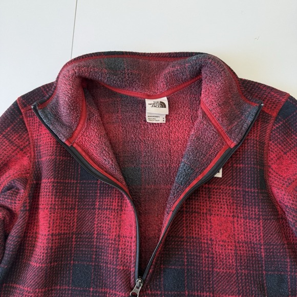 The North Face Red Buffalo Plaid Fleece 1/4 Zip Pullover Mens Medium - Picture 4 of 7